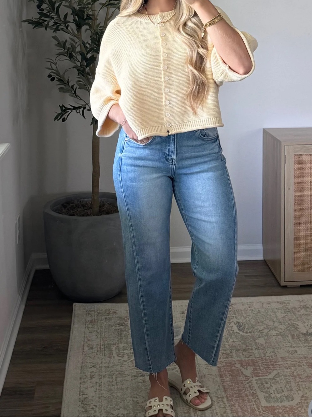 Risen Slim Barrel Classic High-Rise Straight Leg Jeans in Light Blue